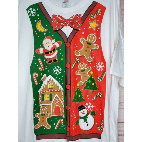 Dec 25th Gingerbread Santa Christmas Tree Candy Cane Vest Graphic XXXL T-Shirt - Picture 3 of 8